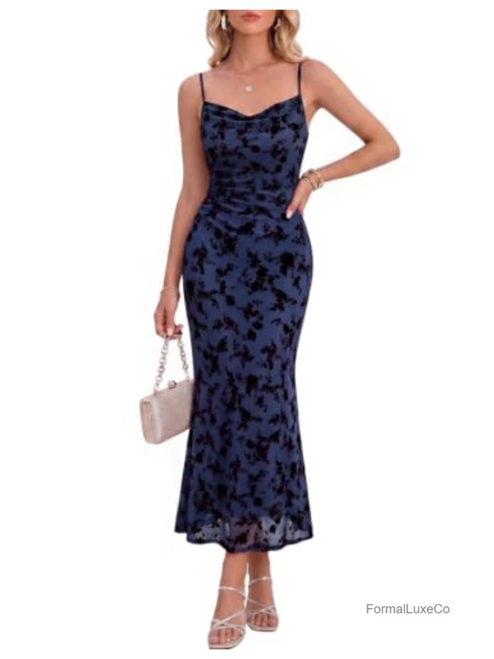 Women Floral Midi Bodycon Dress Spaghetti Strap Wedding Guest